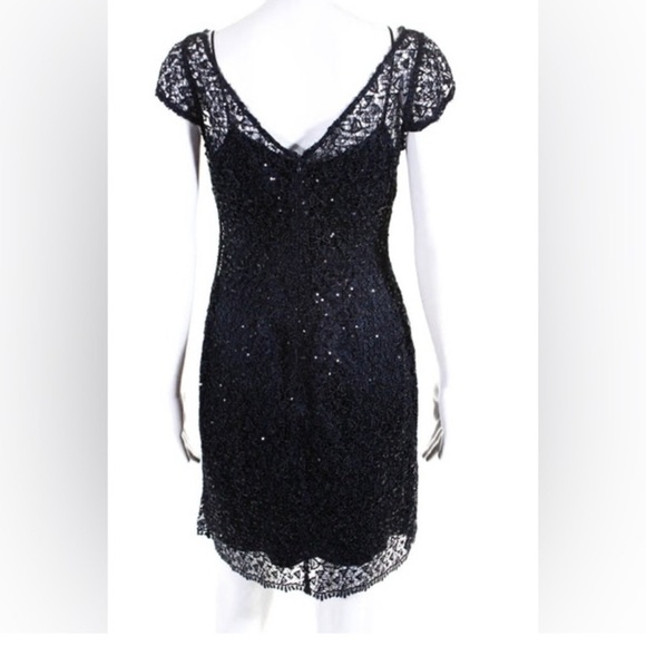 NWT! $398! Kay Unger Sequin Lace Navy Midnight Blue Sparkle Sheath
Dress Size 10 - Picture 4 of 12